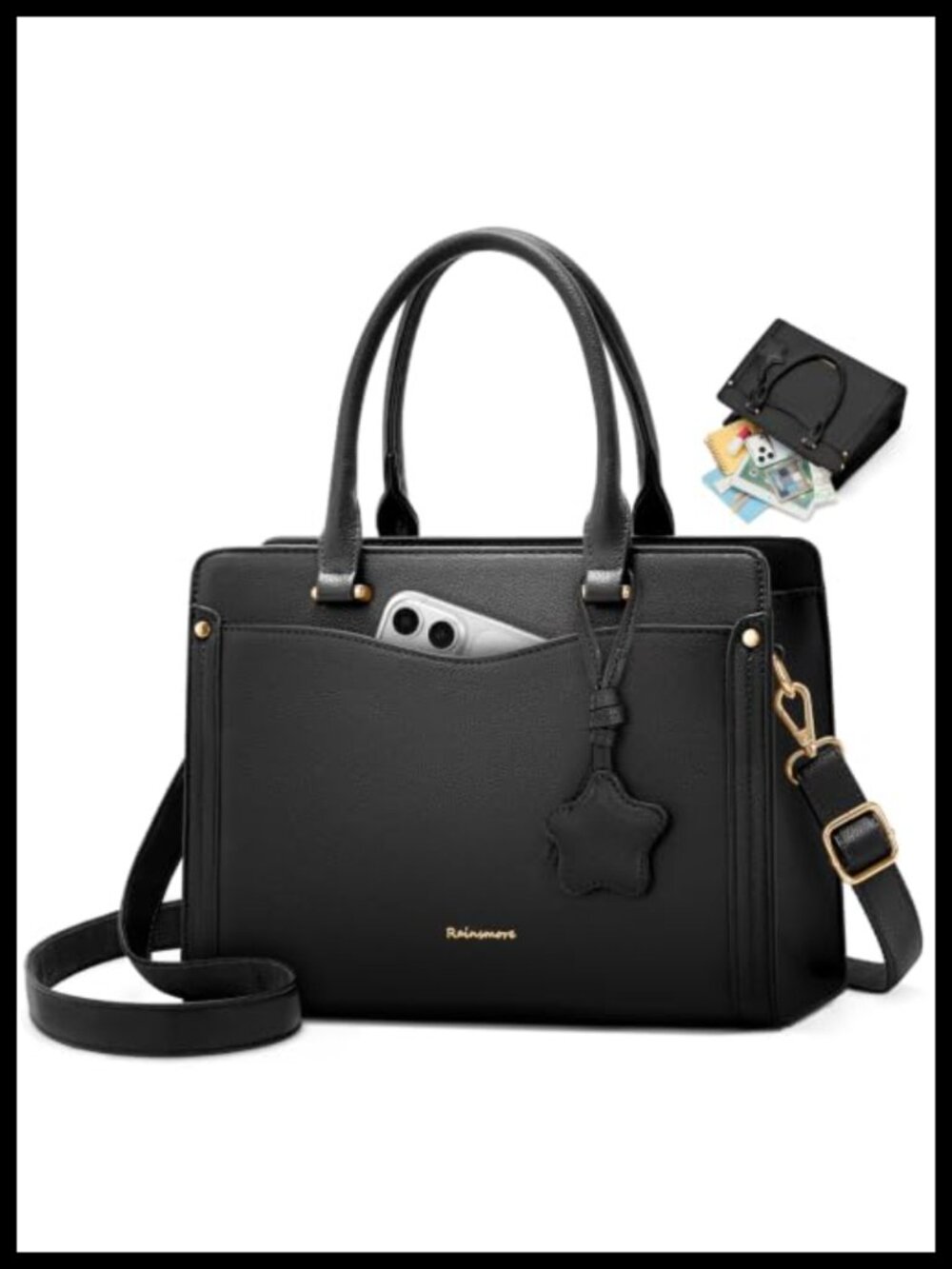 RAINSMORE PU Leather Satchel Top-Handle Work Tote Bag